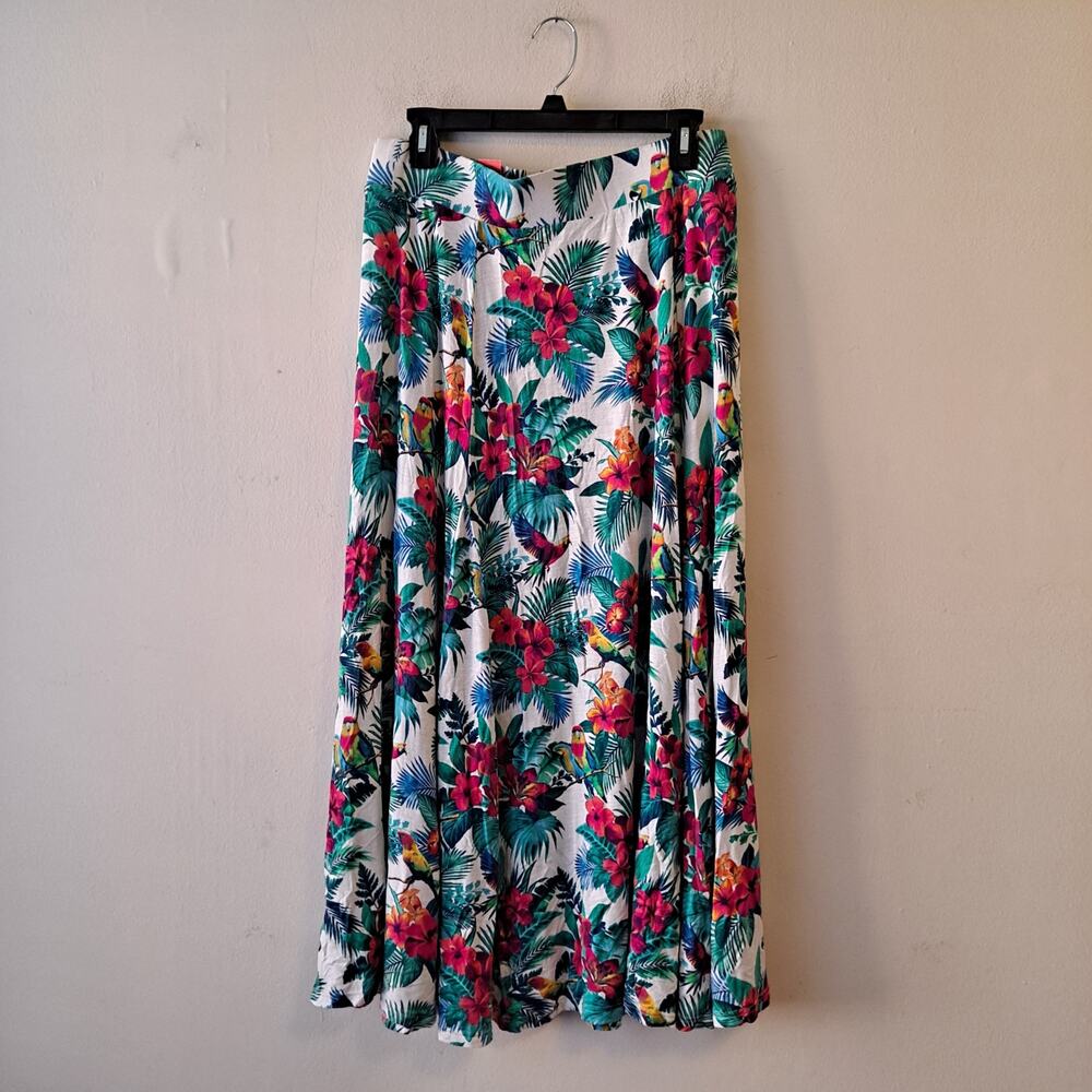 Tommy Bahama Maxi A-Line Skirt Floral Palm Parrot Tropical Hawaiian Women Size M - Picture 3 of 9